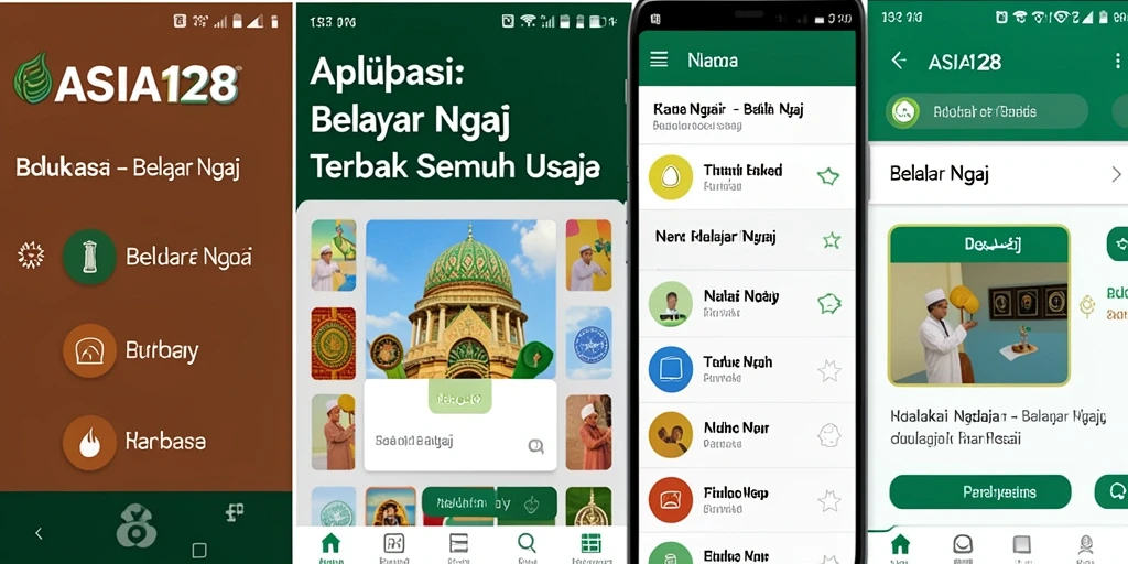 Antarmuka aplikasi ASIA128 untuk belajar ngaji dengan fitur interaktif.